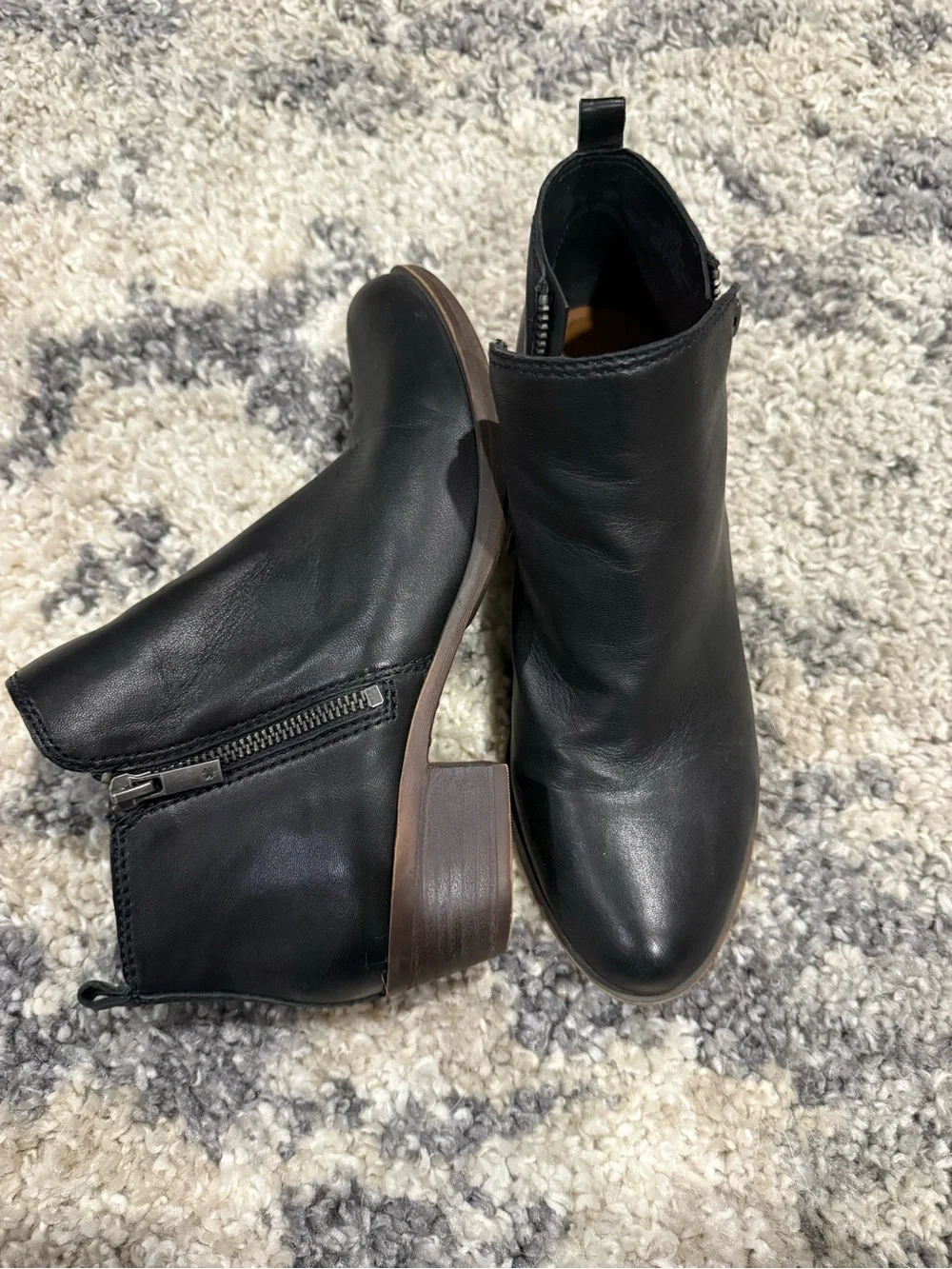 Lucky Brand Black Leather Side-Zip Ankle Boots